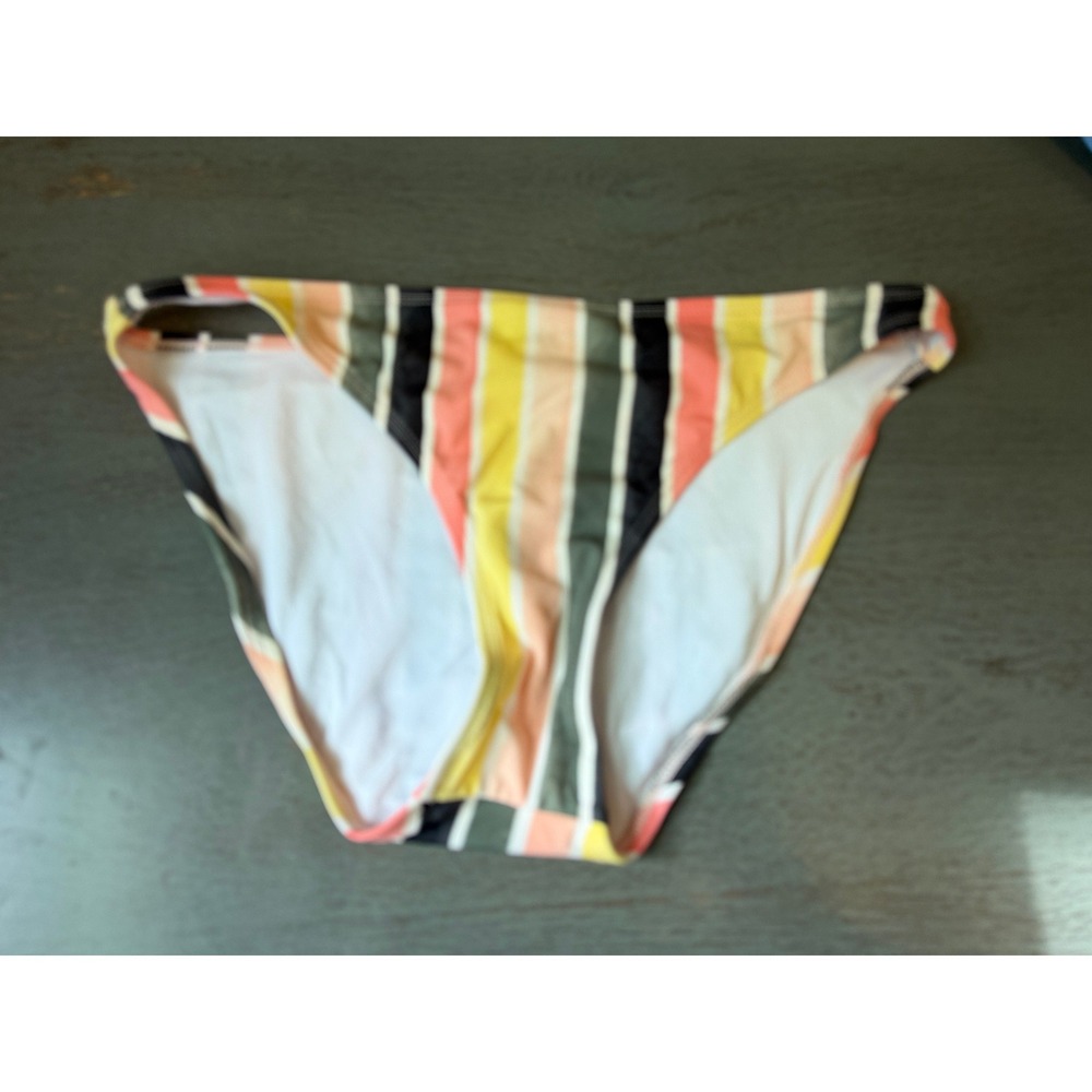 True Craft Womens Striped Bikini Bottoms Pink Yellow Green Black Size Large